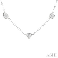 3/4 Ctw Lovebright Mixed Shape Mount Round Cut Diamond Station Necklace in 14K White Gold