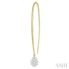 1/3 Ctw Pear Shape Dangler Lovebright Round Cut Diamond Earring in 14K Yellow and White Gold