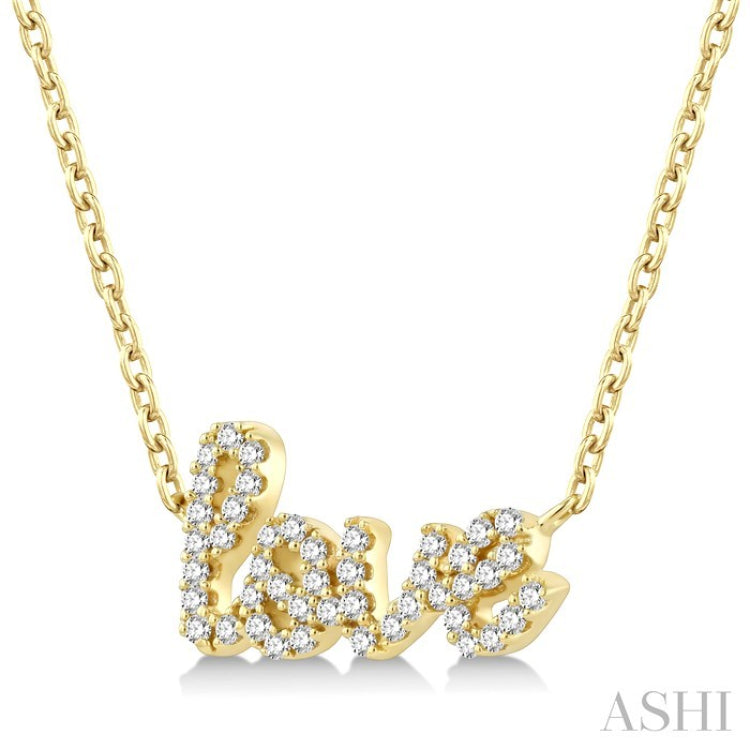 1/6 Ctw 'love' Script Round Cut Diamond Necklace in 10K Yellow Gold