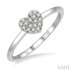 1/10 Ctw Heart Charm Round Cut Diamond Petite Fashion Ring in 14K White Gold