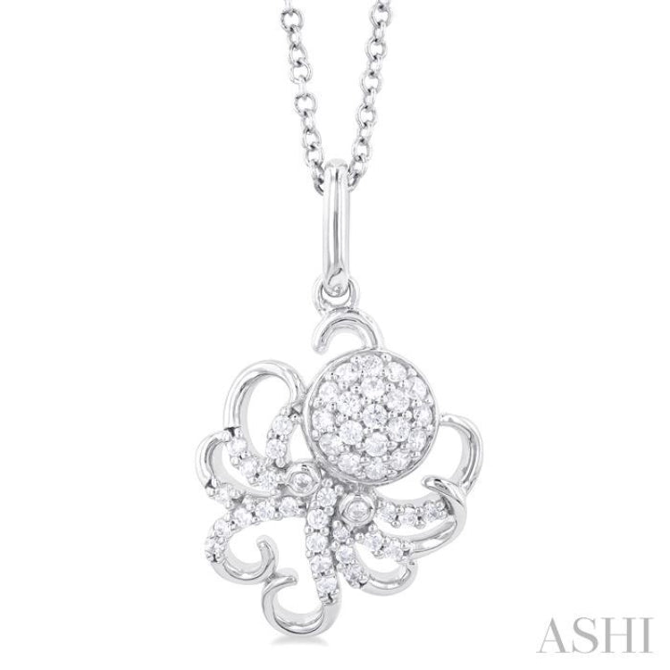 1/5 Ctw Petite Octopus Round Cut Diamond Fashion Pendant With Chain in 10K White Gold