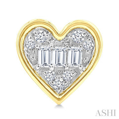 1/5 Ctw Petite Bezel Set Heart Shape Fusion Baguette and Round Cut Diamond Fashion Stud Earring in 10K Yellow Gold