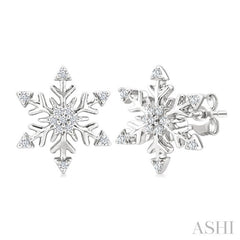 1/10 Ctw Petite Snowflake Round Cut Diamond Halo Fashion Stud Earring in 10K White Gold