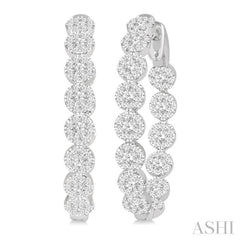 2 Ctw Circular Link Lovebright In-Out Round Cut Diamond Hoop Earring in 14K White Gold