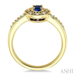 5x3 MM oval cut Sapphire and 1/10 Ctw Round Cut Diamond Ring in 14K Yellow Gold.