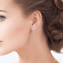 1/10 Ctw Petite Snowflake Round Cut Diamond Fashion Stud Earring in 10K White Gold