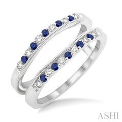1.45 MM Sapphire and 1/6 Ctw Round Cut Diamond Precious Insert Ring in 14K White Gold