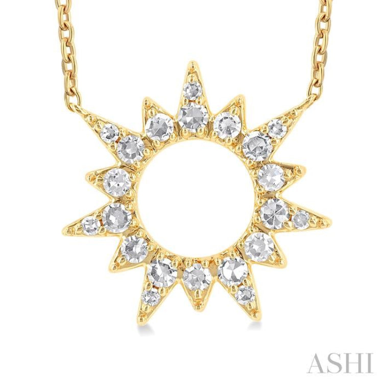 1/5 Ctw Sunburst Round Cut Diamond Fashion Pendant With Chain in 10K Yellow Gold