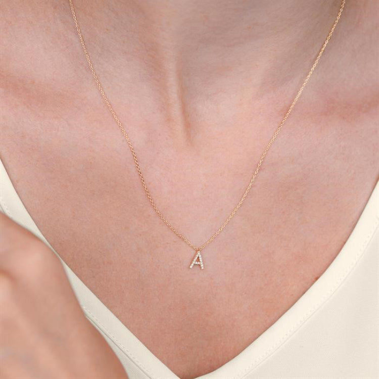 1/20 Ctw Initial 'P' Round Cut Diamond Pendant With Chain in 14K White Gold