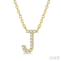 1/20 Ctw Initial 'J' Round Cut Diamond Pendant With Chain in 10K Yellow Gold