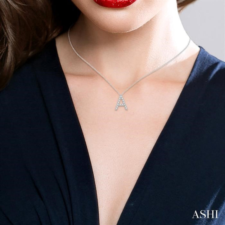 1/20 Ctw Initial 'A' Round Cut Diamond Pendant With Chain in 10K White Gold