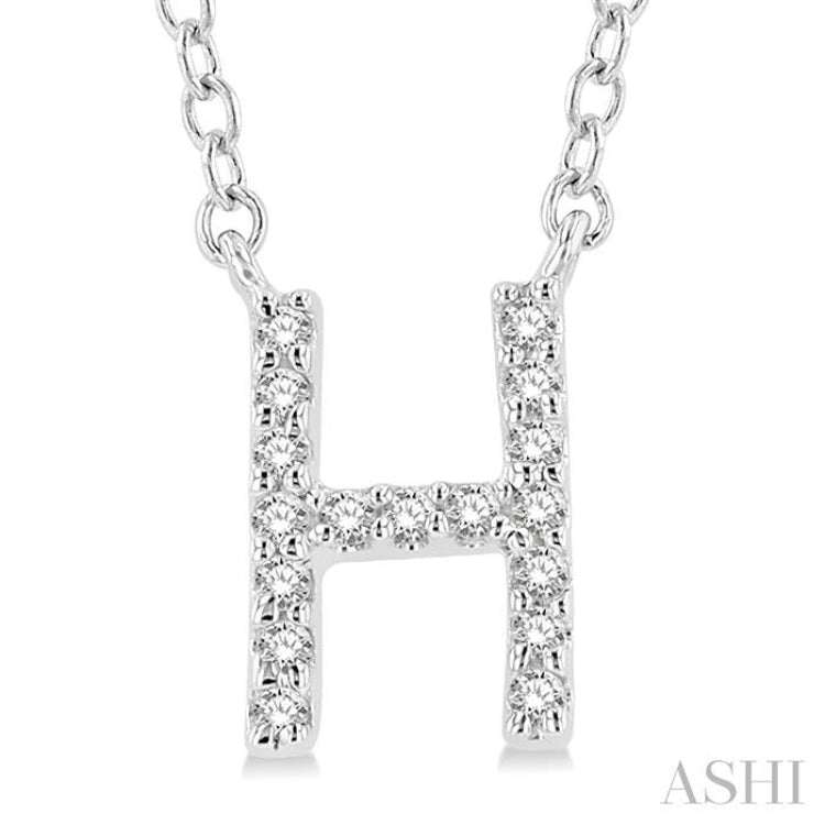 1/20 Ctw Initial 'H' Round Cut Diamond Pendant With Chain in 10K White Gold