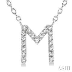 1/20 Ctw Initial 'M' Round Cut Diamond Pendant With Chain in 10K White Gold