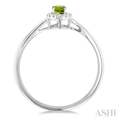 5x3 MM Oval Shape Peridot and 1/20 Ctw Round Cut Diamond Halo Semi-Precious Ring in 14K White Gold