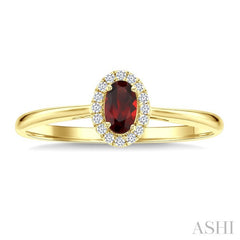 5x3 MM Oval Shape Garnet and 1/20 Ctw Round Cut Diamond Halo Semi-Precious Ring in 10K Yellow Gold