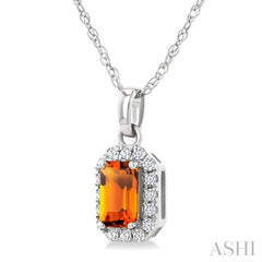 5x3 MM Octagonal Shape Citrine and 1/20 Ctw Round Cut Diamond Halo Semi-Precious Pendant with Chain in 10K White Gold