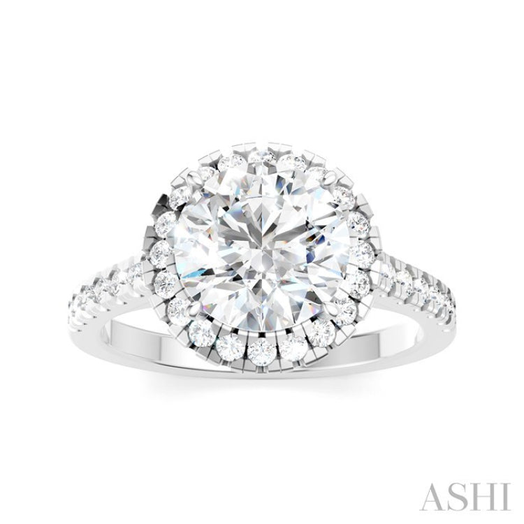 1/2 Ctw Circular Shape Round Cut Diamond Halo Semi-Mount Engagement Ring in 14K White Gold