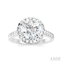 1/2 Ctw Circular Shape Round Cut Diamond Halo Semi-Mount Engagement Ring in 14K White Gold