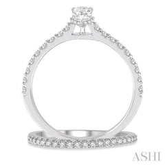 3/4 Ctw Diamond Wedding Set With 5/8 Ct Pear Cut Diamond Engagement Ring and 1/6 Ct Wedding Band in 14K White Gold