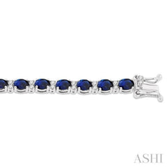 4x3 MM Oval Cut Sapphire and 5/8 Ctw Round Cut Diamond Precious Bracelet in 14K White Gold