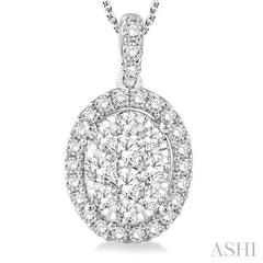 2 Ctw Oval Shape Diamond Lovebright Pendant in 14K White Gold with Chain