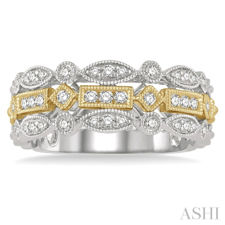 3/8 Ctw Two Tone Geometric Rows Round Cut Diamond Fashion Band in 14K White and Yellow Gold