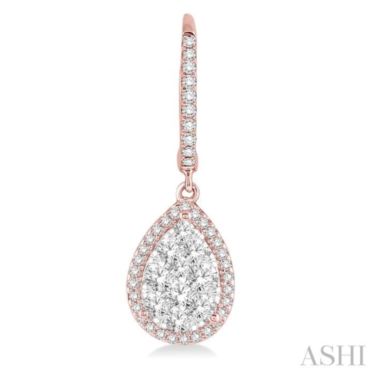3/4 Ctw Pear Shape Diamond Lovebright Earrings in 14K Rose and White Gold