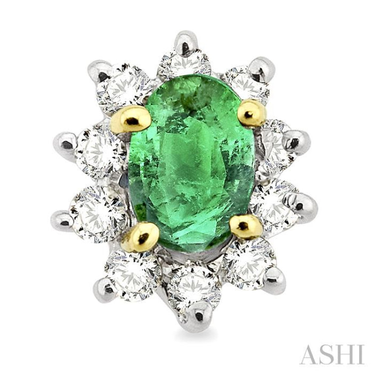 6x4MM Oval Cut Emerald and 1/2 Ctw Round Cut Diamond Earrings in 14K Yellow Gold