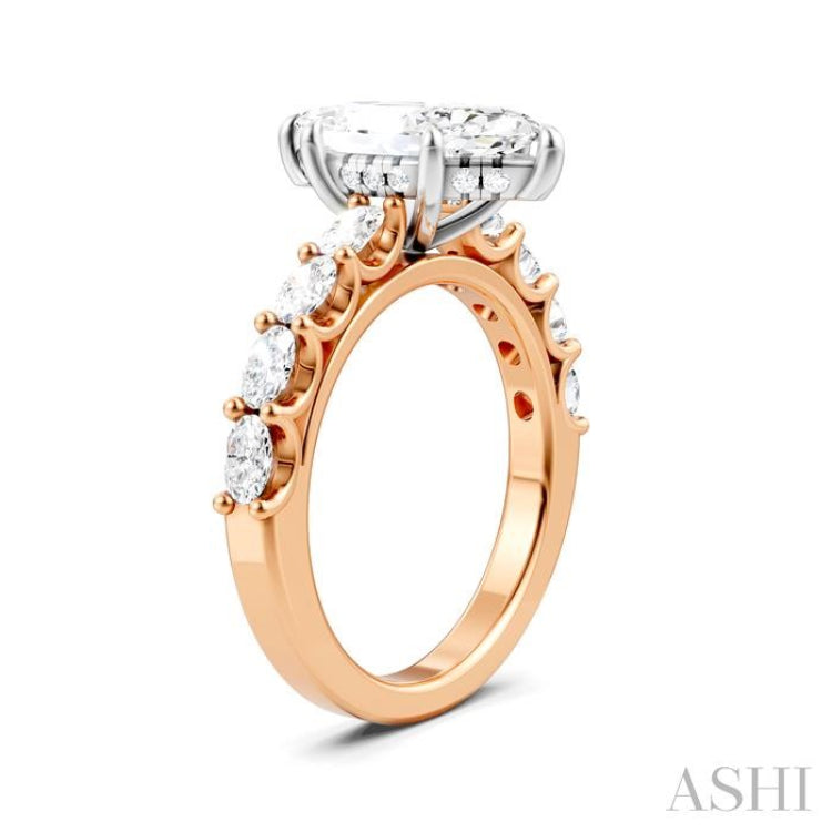 7/8 Ctw Marquise Shape Oval and Round Cut Diamond Semi-Mount Engagement Ring in 14K Rose and White Gold