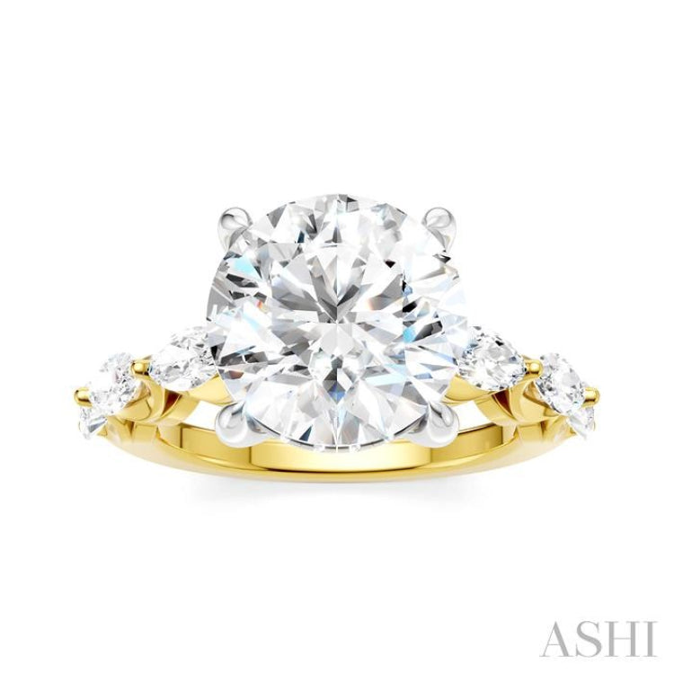 1 Ctw Round Shape Marquise and Round Cut Diamond Semi-Mount Engagement Ring in 14K Yellow and White Gold