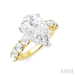 1 1/3 Ctw Pear Shape Round Cut Diamond Semi-Mount Engagement Ring in 14K Yellow and White Gold