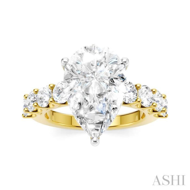 1 1/3 Ctw Pear Shape Round Cut Diamond Semi-Mount Engagement Ring in 14K Yellow and White Gold