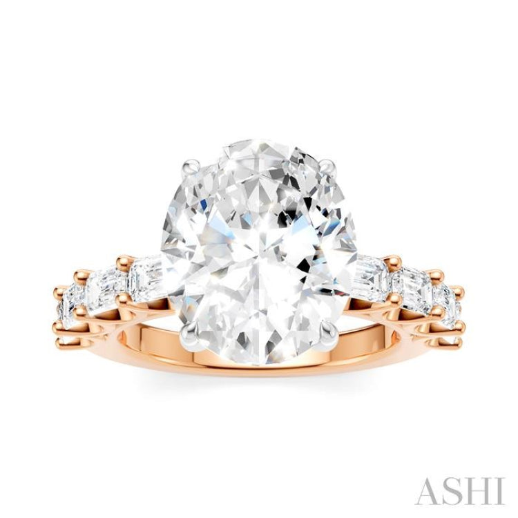 1 1/3 Ctw Oval Shape Emerald and Round Cut Diamond Semi-Mount Engagement Ring in 14K Rose and White Gold