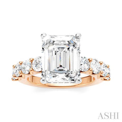 1 1/3 Ctw Emerald Shape Round Cut Diamond Semi-Mount Engagement Ring in 14K Rose and White Gold