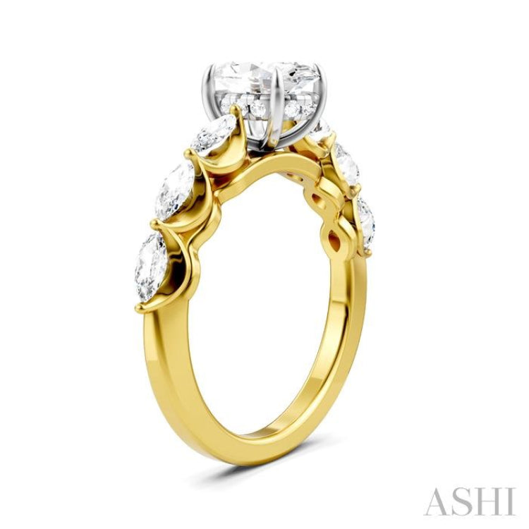 5/8 Ctw Oval Shape Marquise and Round Cut Diamond Semi-Mount Engagement Ring in 14K Yellow and White Gold