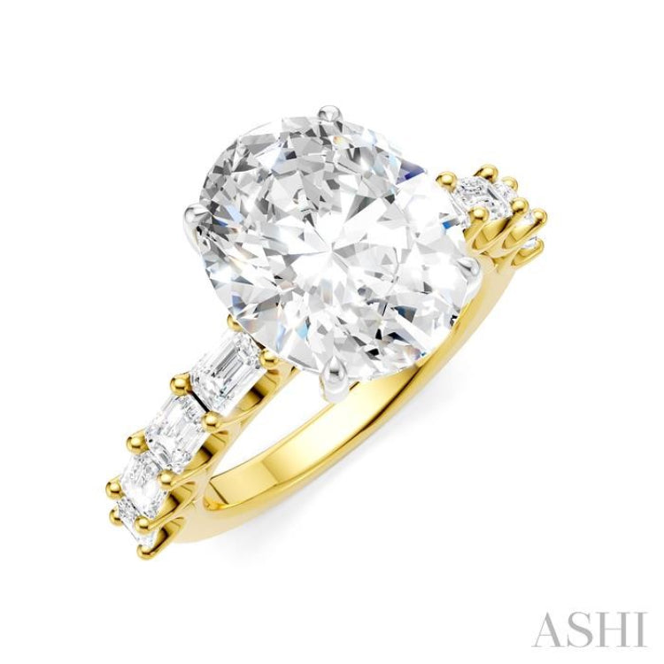 1 1/3 Ctw Oval Shape Emerald and Round Cut Diamond Semi-Mount Engagement Ring in 14K Yellow and White Gold