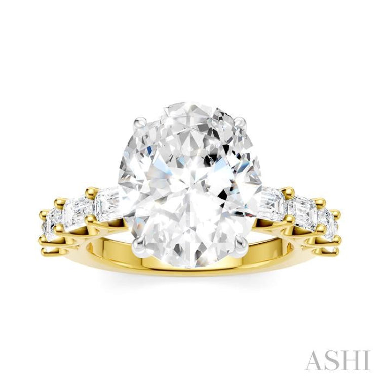 1 1/3 Ctw Oval Shape Emerald and Round Cut Diamond Semi-Mount Engagement Ring in 14K Yellow and White Gold