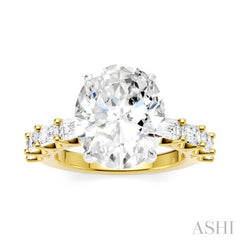 1 1/3 Ctw Oval Shape Emerald and Round Cut Diamond Semi-Mount Engagement Ring in 14K Yellow and White Gold