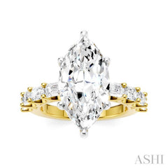 1 1/3 Ctw Marquise Shape Emerald and Round Cut Diamond Semi-Mount Engagement Ring in 14K Yellow and White Gold
