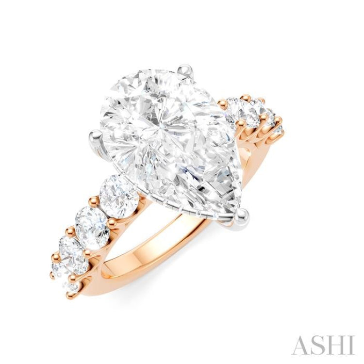 1 1/3 Ctw Pear Shape Round Cut Diamond Semi-Mount Engagement Ring in 14K Rose and White Gold