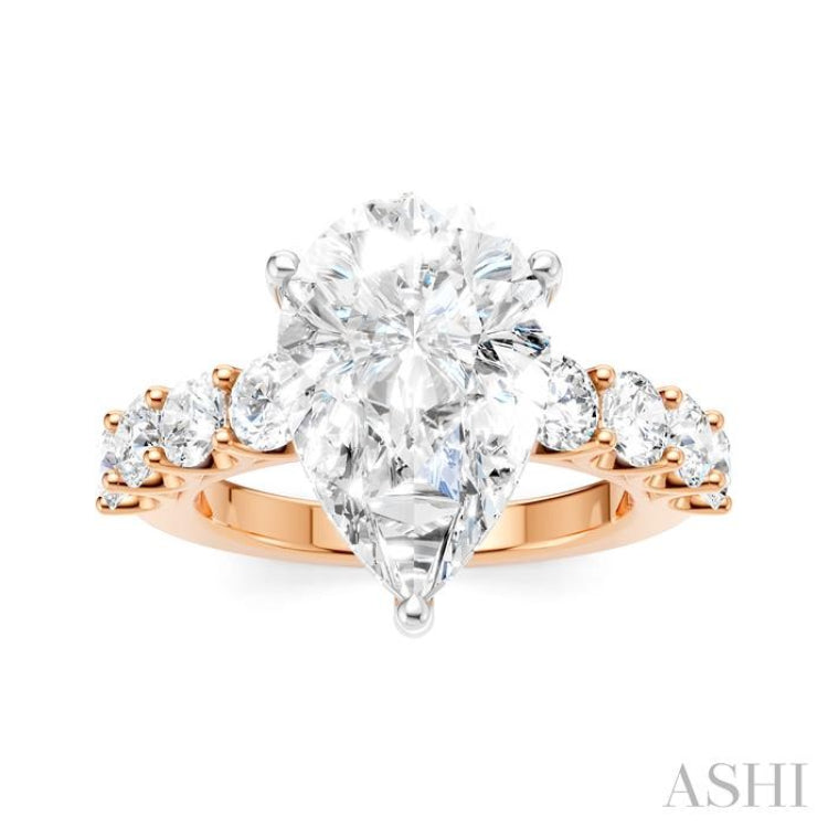 1 1/3 Ctw Pear Shape Round Cut Diamond Semi-Mount Engagement Ring in 14K Rose and White Gold