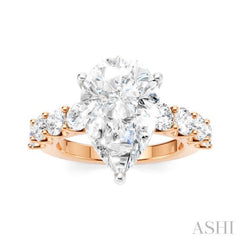 1 1/3 Ctw Pear Shape Round Cut Diamond Semi-Mount Engagement Ring in 14K Rose and White Gold