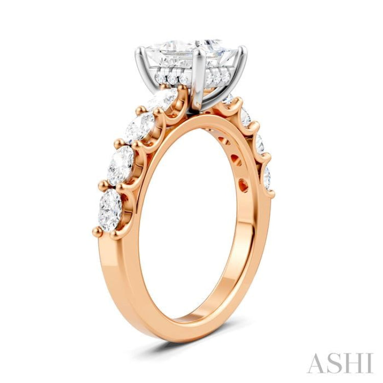 7/8 Ctw Princess Shape Oval and Round Cut Diamond Semi-Mount Engagement Ring in 14K Rose and White Gold