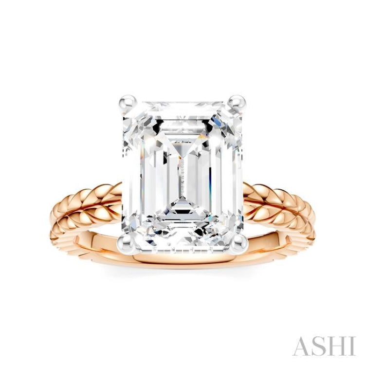 1/10 Ctw Emerald Shape Round Cut Diamond Semi-Mount Engagement Ring in 14K Rose and White Gold
