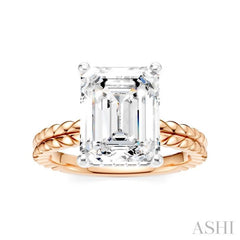 1/10 Ctw Emerald Shape Round Cut Diamond Semi-Mount Engagement Ring in 14K Rose and White Gold