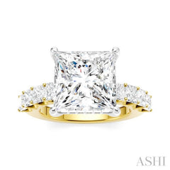 1 1/3 Ctw Princess Shape Princess and Round Cut Diamond Semi-Mount Engagement Ring in 14K Yellow and White Gold