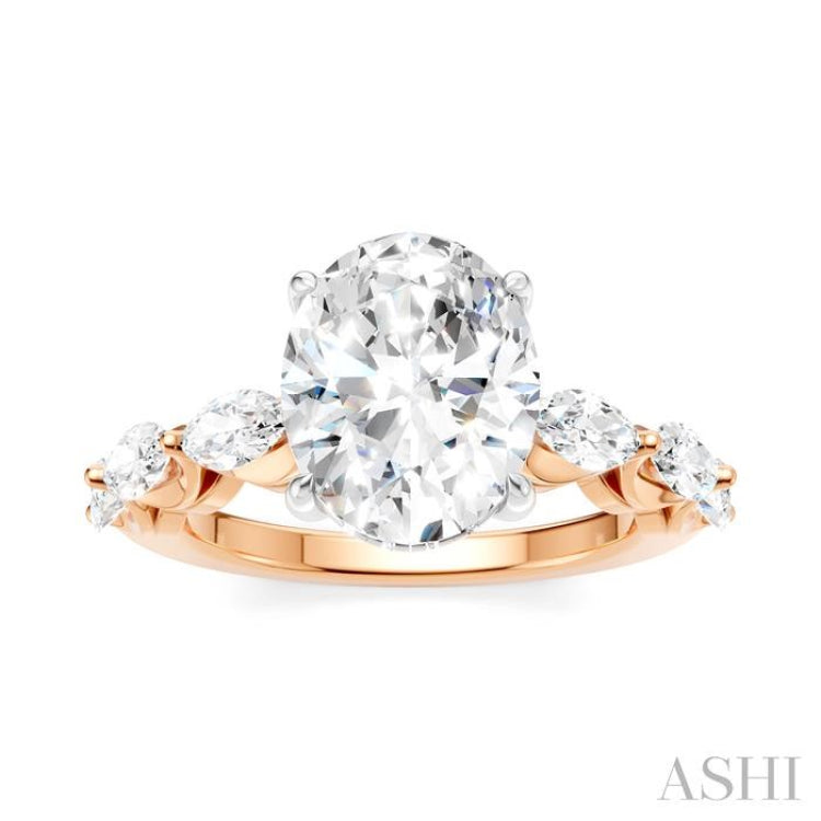 1 Ctw Oval Shape Marquise and Round Cut Diamond Semi-Mount Engagement Ring in 14K Rose and White Gold