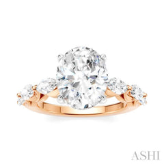 1 Ctw Oval Shape Marquise and Round Cut Diamond Semi-Mount Engagement Ring in 14K Rose and White Gold