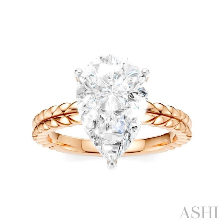1/10 Ctw Pear Shape Round Cut Diamond Semi-Mount Engagement Ring in 14K Rose and White Gold