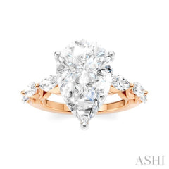 1 Ctw Pear Shape Marquise and Round Cut Diamond Semi-Mount Engagement Ring in 14K Rose and White Gold